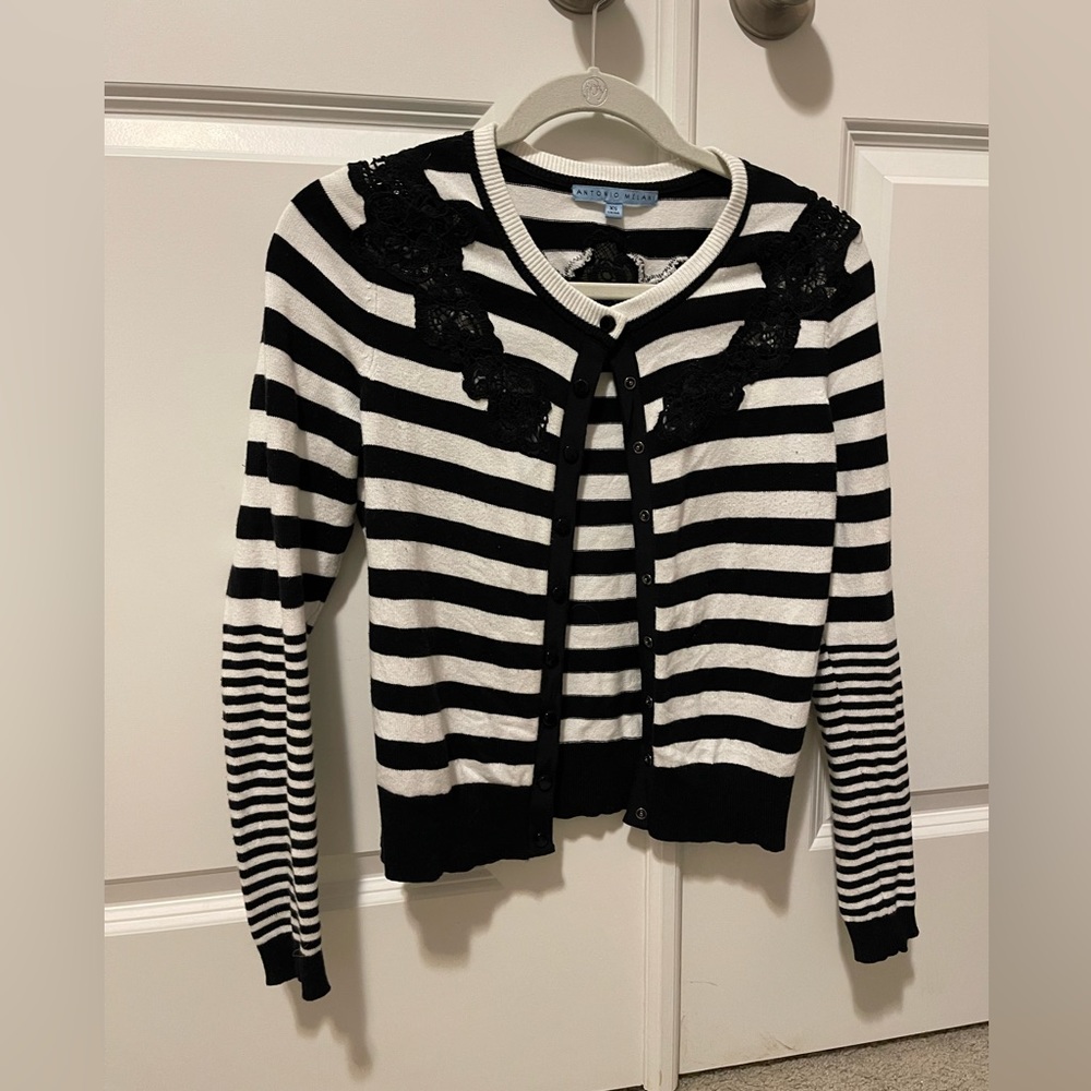 ANTONIO MELANI sweater with intricate crochet work. Size: XS.